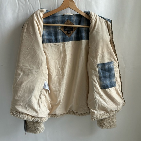 Pendleton Ladies' Softshell Fuzzy Full Zip Sherpa Jacket Beige Heather Medium - Picture 7 of 17